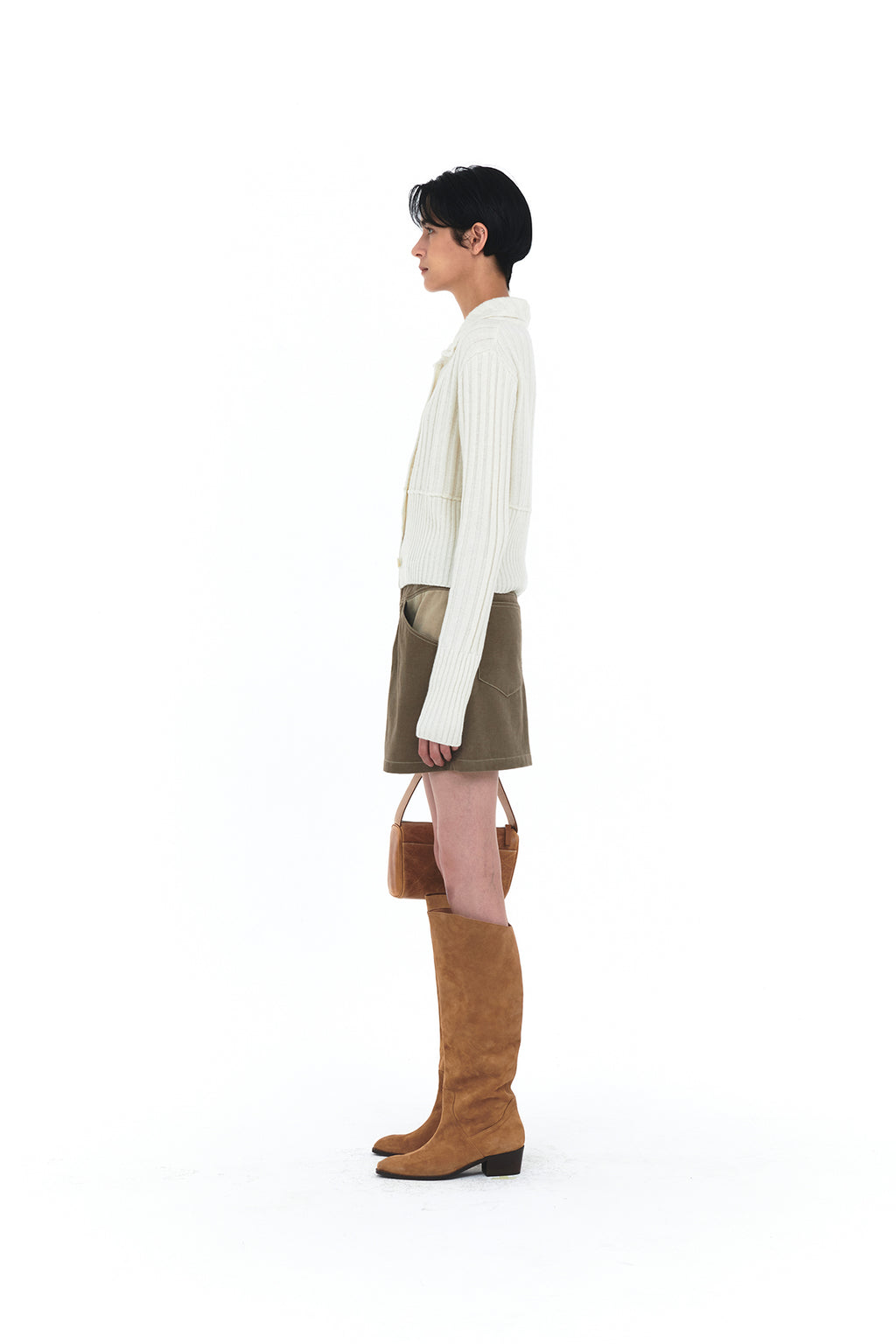 Matin Kim - Semi Crop Knit Button Cardigan (Ivory) product image 6 | TRAB K-Fashion Australia