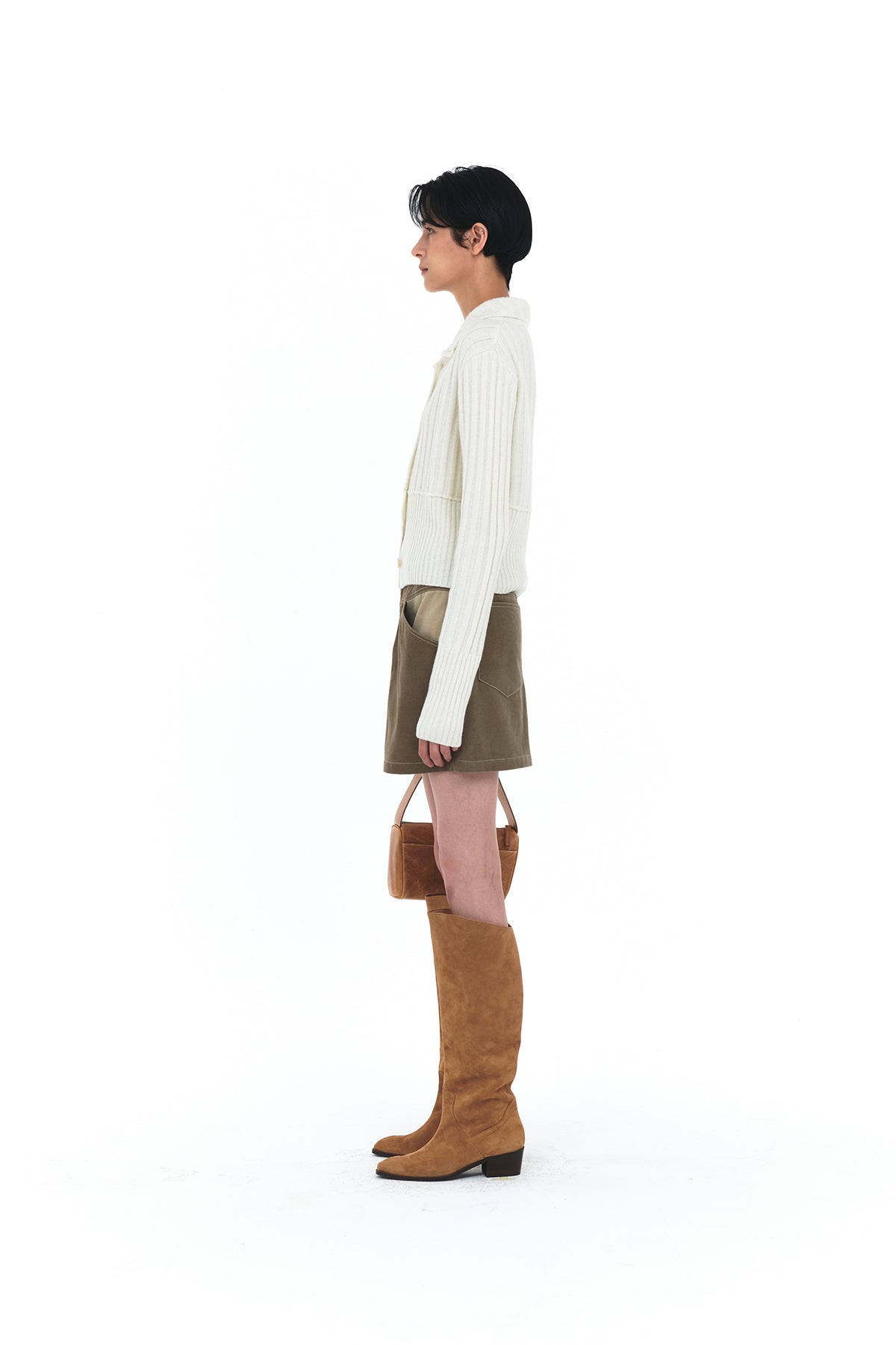 Matin Kim - Semi Crop Knit Button Cardigan (Ivory) product image 6 | TRAB K-Fashion Australia