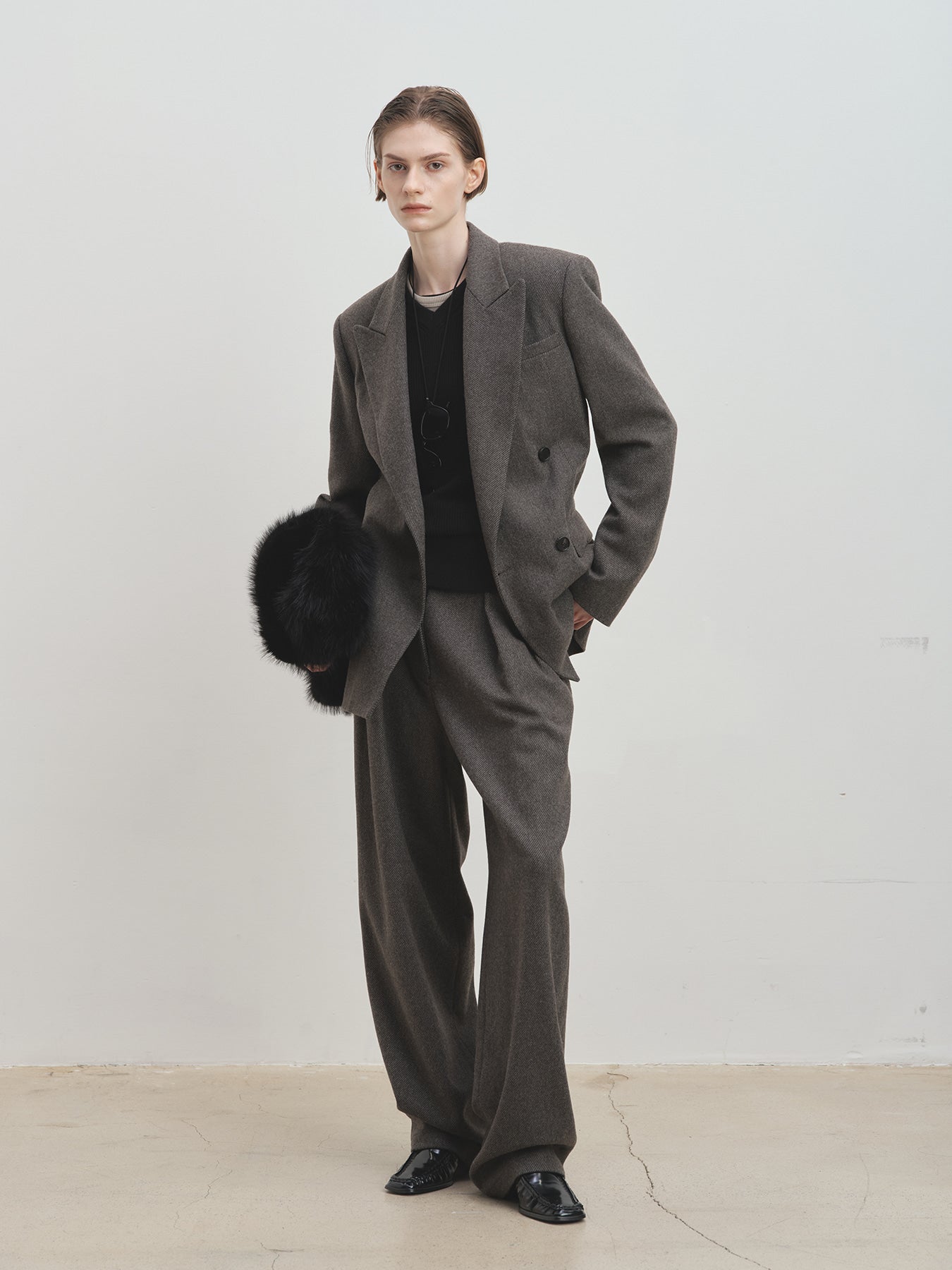 Tonywack - Tailored Wool Twill Double-Breasted Jacket (Grey) product image 2 | TRAB K-Fashion Australia
