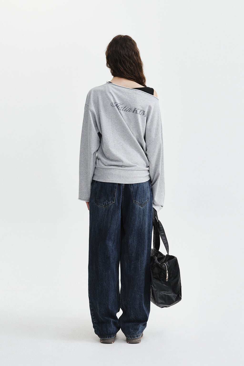 Matin Kim - Back Logo Raw Cut Boat Neck Top (Grey) product image 8 | TRAB K-Fashion Australia