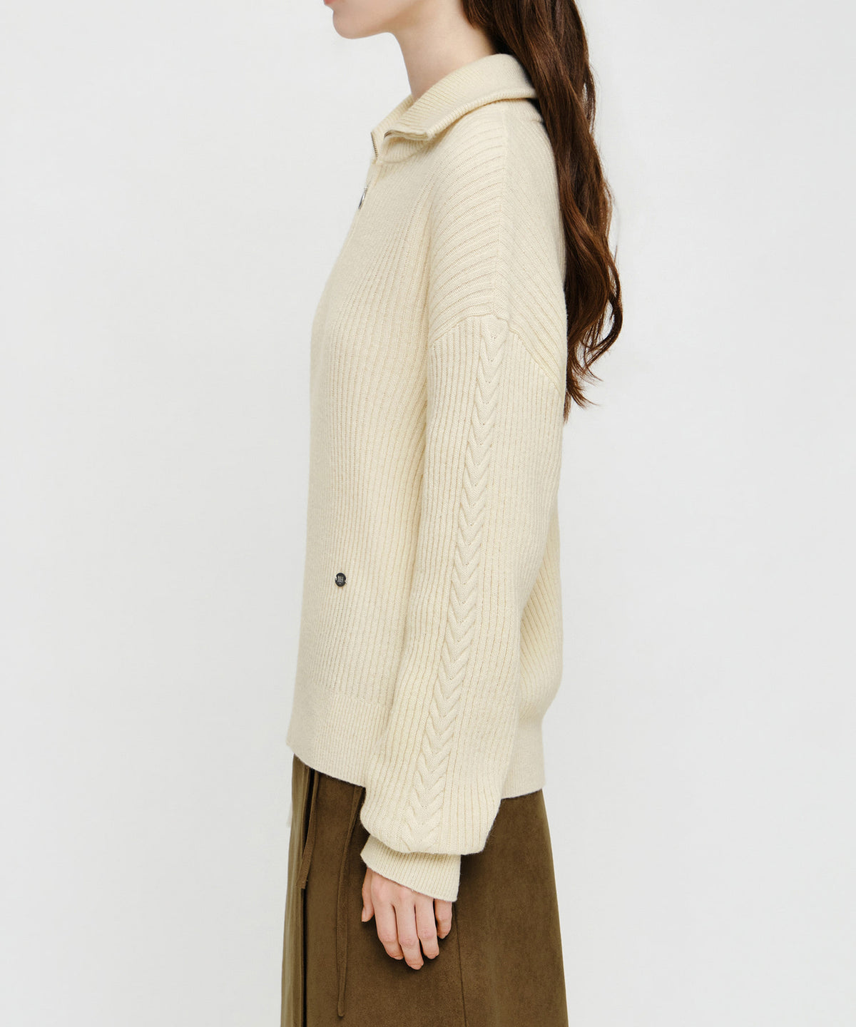 Marithe & Francois Girbaud - Cable Point Half Zip-up Knit (Ivory) product image 4 | TRAB K-Fashion Australia