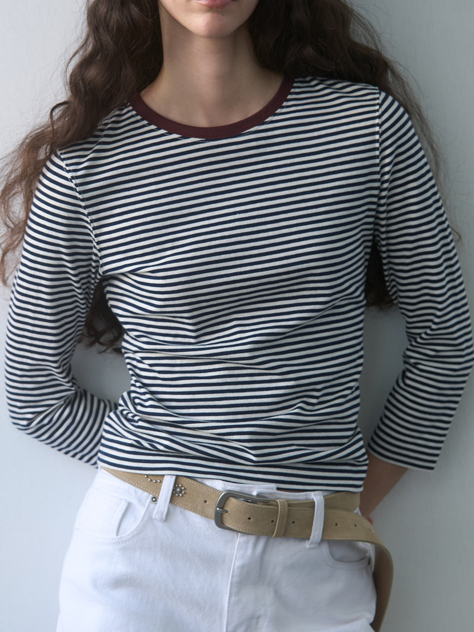 Kijun - Stripe Mid Sleeve Tee (Navy) product image 9 | TRAB K-Fashion Australia