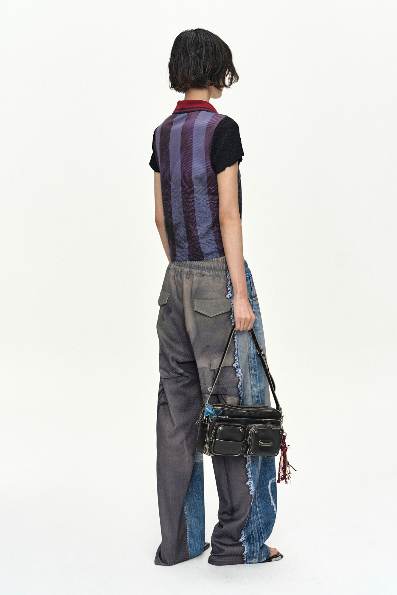 Andersson Bell - [Pre-Order – Ships September 7] Denim & Cargo Trompe L'oeil Mesh Pants (Mid Blue/Khaki) product image 4 | TRAB K-Fashion Australia