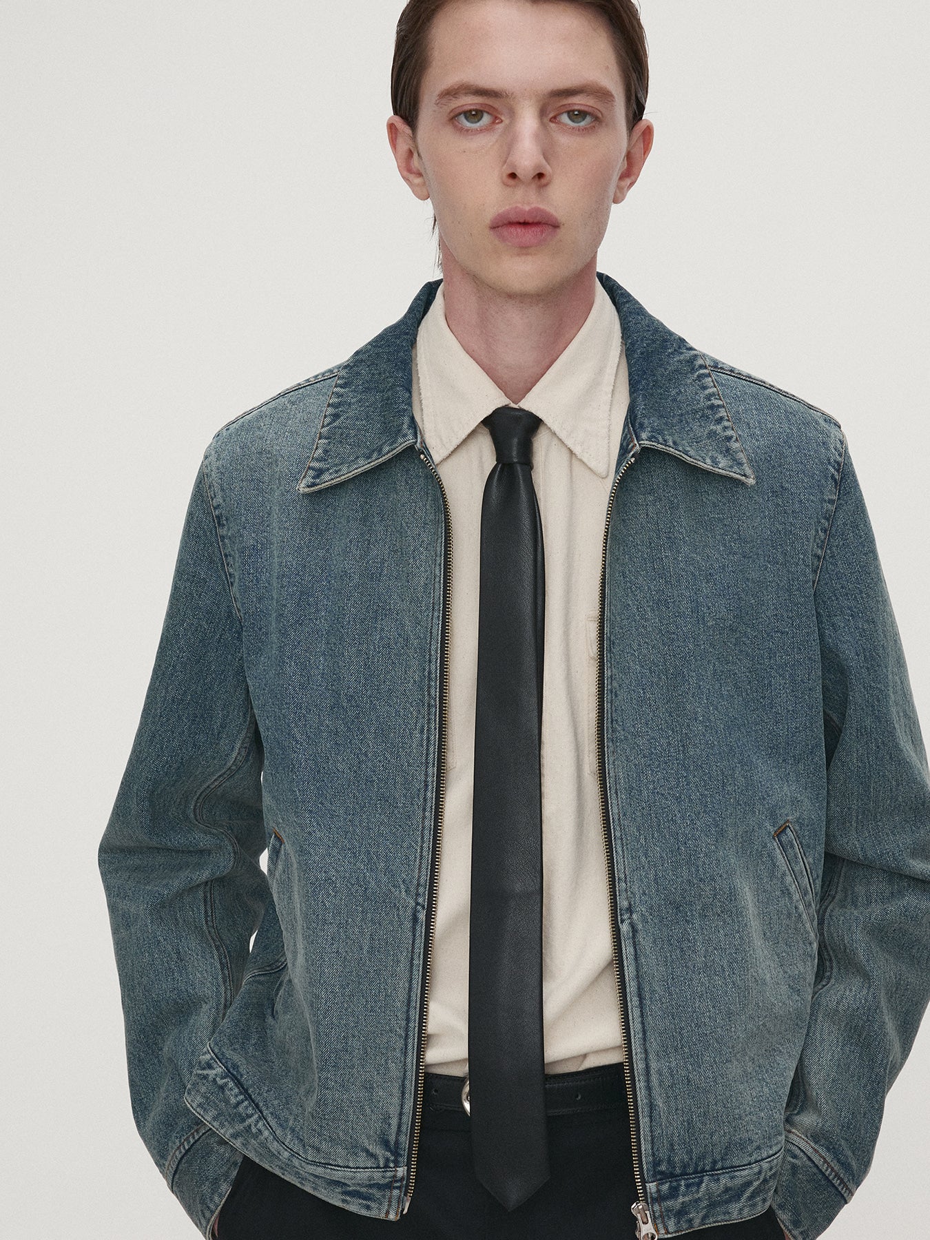 Tonywack - Denim Zippered Jacket (Washed Mid Blue) product image 1 | TRAB K-Fashion Australia