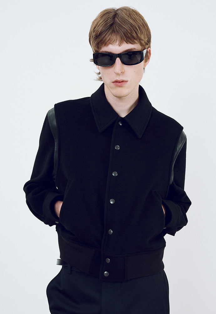 Tonywack - Leather-Trimmed Cropped Bomber Jacket (Black) product image 5 | TRAB K-Fashion Australia