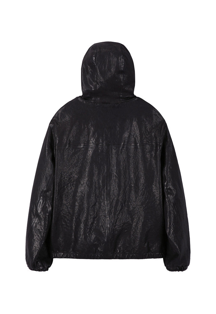 Art if acts - Washed Leather Hooded Zip-up Jacket (Black) product image 8 | TRAB K-Fashion Australia