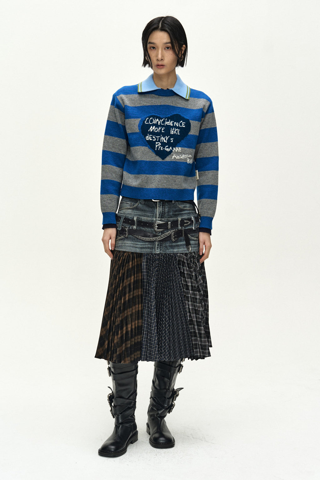 Andersson Bell - 26 Girl's Heart Message Crew-Neck Sweater (Blue/Grey) product image 2 | TRAB K-Fashion Australia
