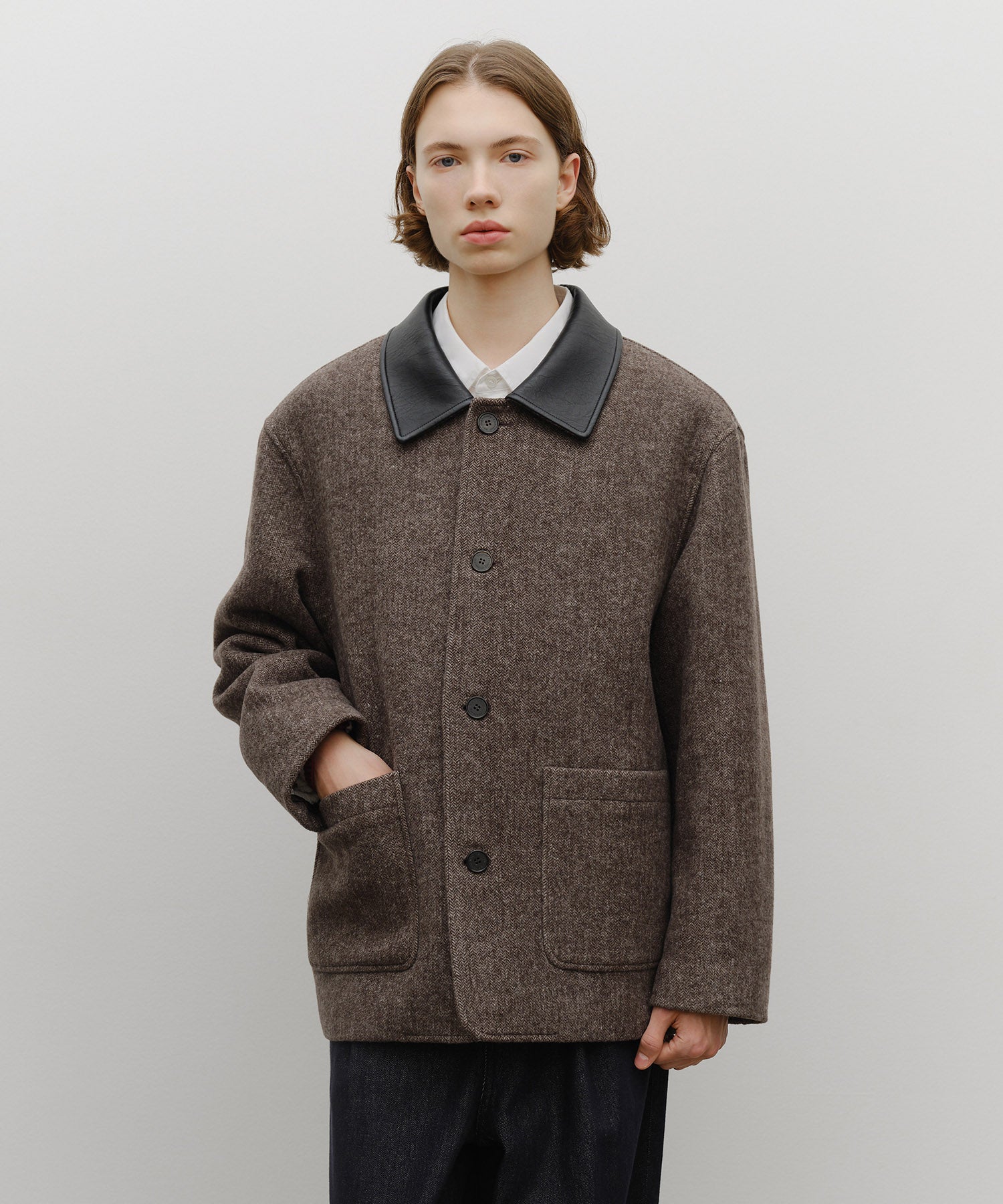 Marithe & Francois Girbaud - Collar Point Half Coat (Brown) product image 5 | TRAB K-Fashion Australia