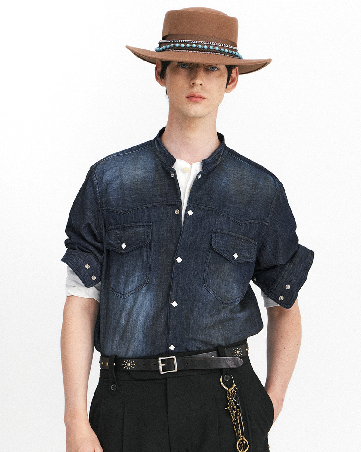 Eastlogue - Band Collar Western Shirts (Washed Denim) product image 3 | TRAB K-Fashion Australia