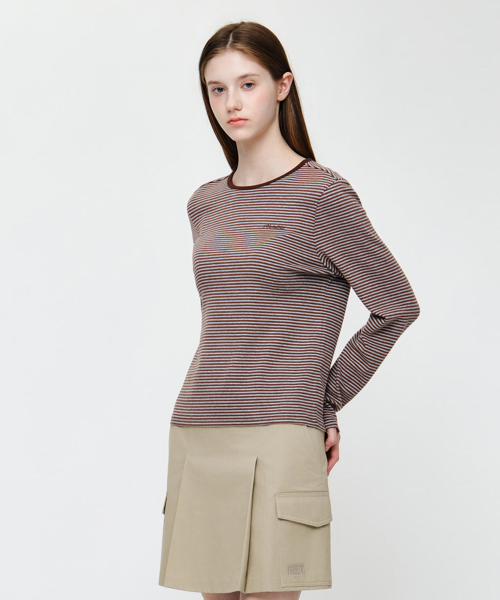 Marithe & Francois Girbaud - Stripe Long Sleeve Tee (Dark Brown) product image 2 | TRAB K-Fashion Australia