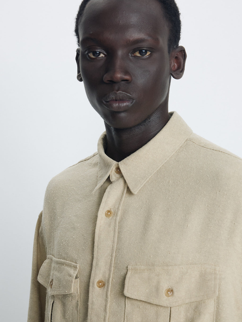 Tonywack - Brushed Silk Linen Utility Shirt (Sand) product image 7 | TRAB K-Fashion Australia