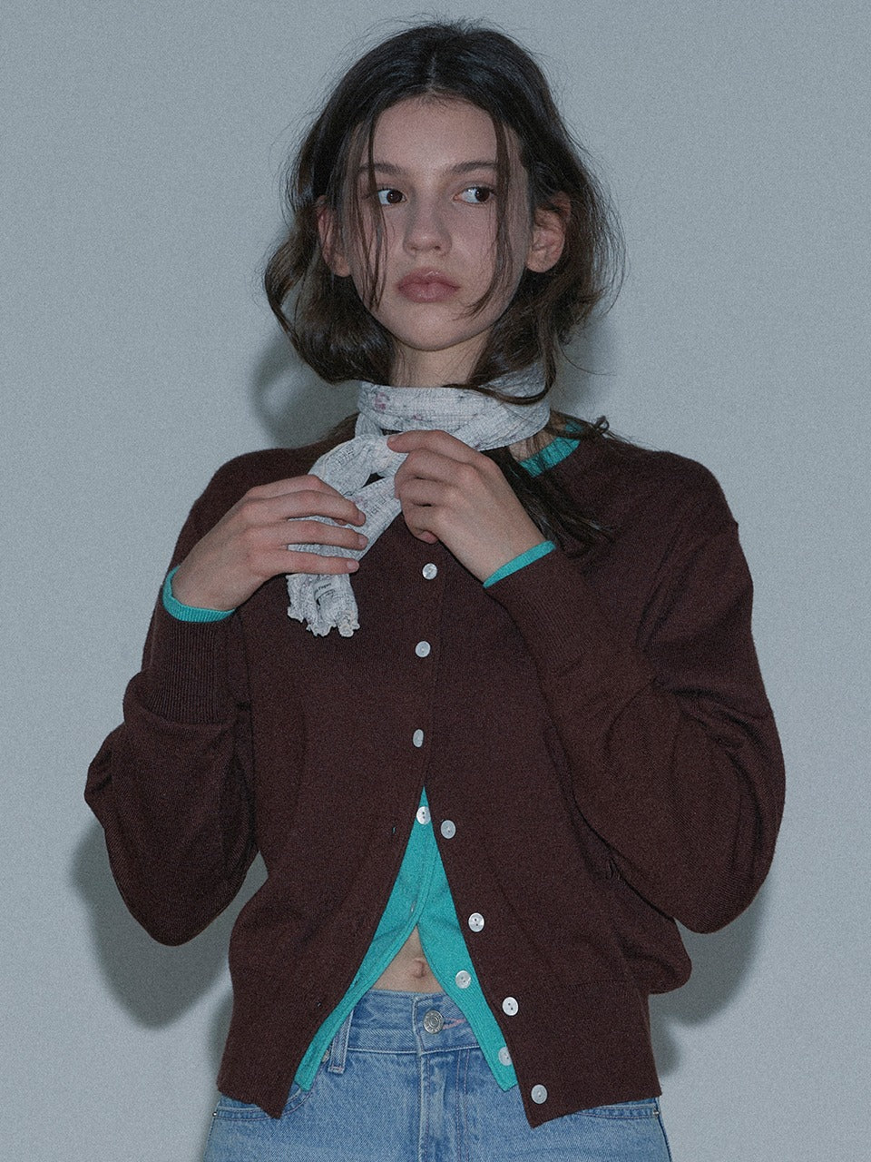 Margarin Fingers - Basic Logo Cardigan (Brown) product image 1 | TRAB K-Fashion Australia