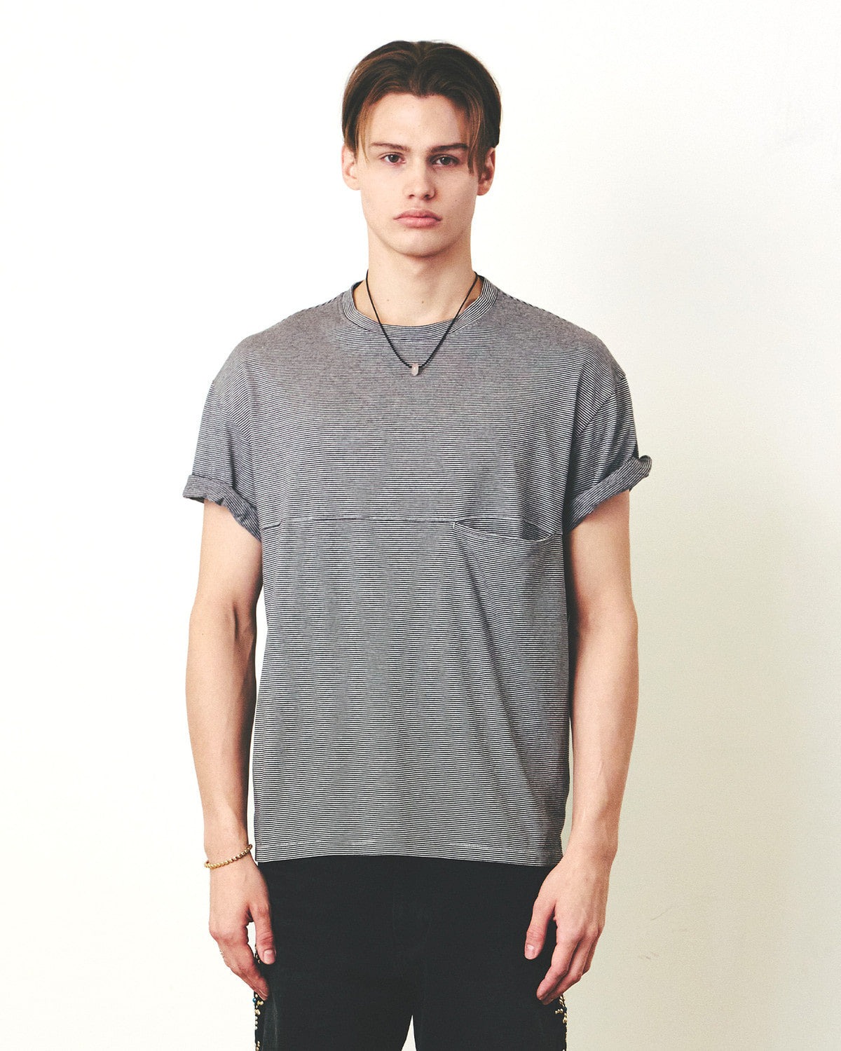 Eastlogue - Modified One Pocket T-shirts (Black & White Stripe) product image 1 | TRAB K-Fashion Australia