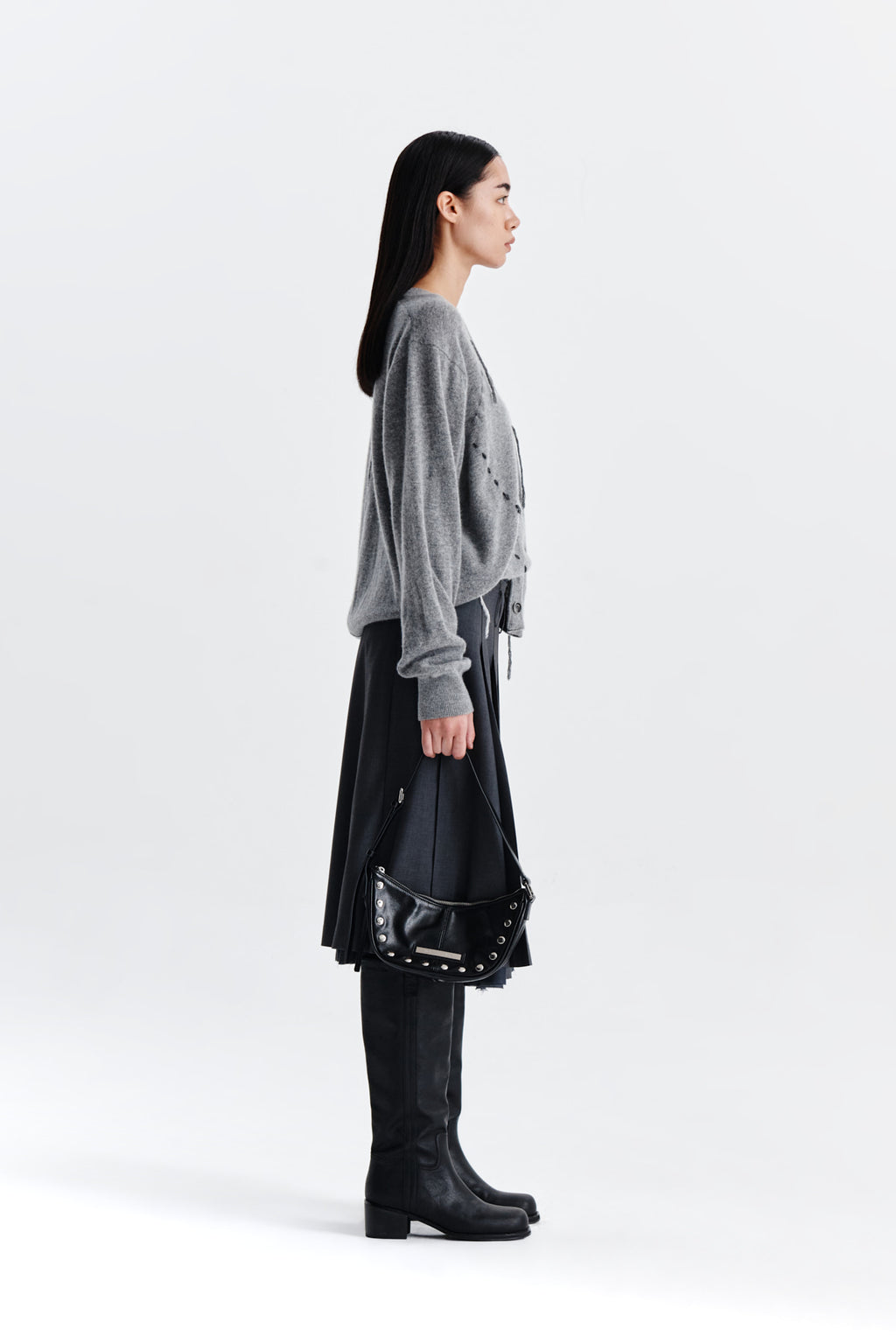 Matin Kim - String Point Layered Pleats Skirt (Grey) product image 7 | TRAB K-Fashion Australia