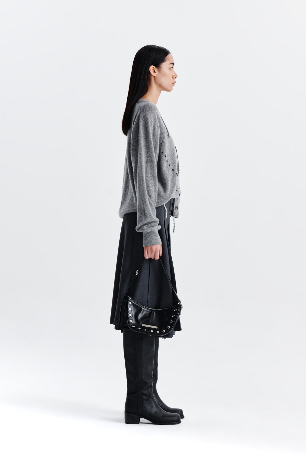 Matin Kim - String Point Layered Pleats Skirt (Grey) product image 7 | TRAB K-Fashion Australia