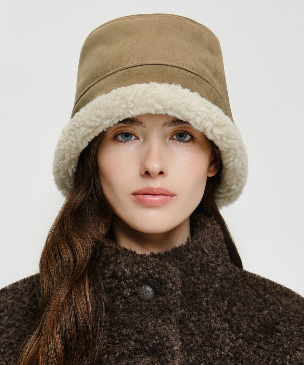 Marithe & Francois Girbaud - Small Classic Logo Suede Bucket Hat (Dark Beige) product image 6 | TRAB K-Fashion Australia