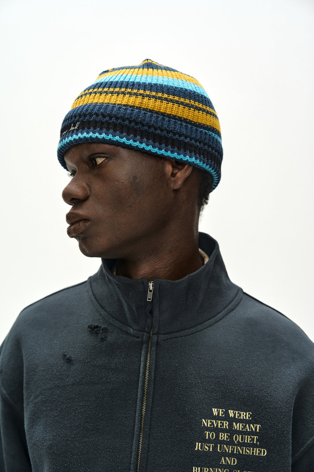 Andersson Bell - Unisex Multi Stripe Beanie (Navy/Yellow) product image 3 | TRAB K-Fashion Australia