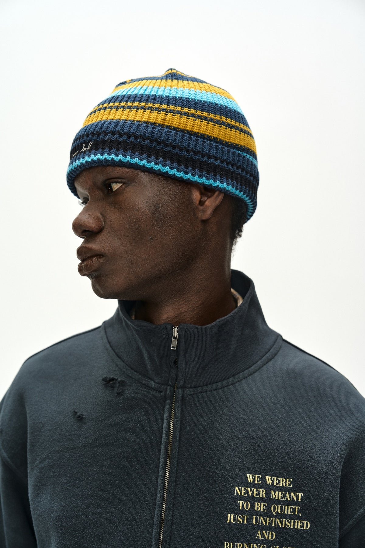 Andersson Bell - Unisex Multi Stripe Beanie (Navy/Yellow) product image 3 | TRAB K-Fashion Australia