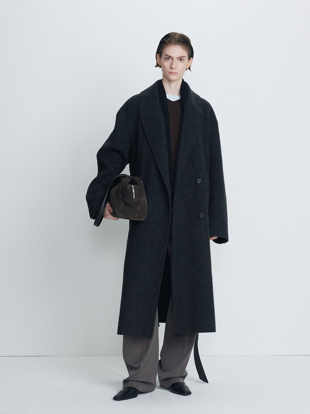 Tonywack - Hand-Made Wool Belted Double Coat (Melange Charcoal) product image 1 | TRAB K-Fashion Australia