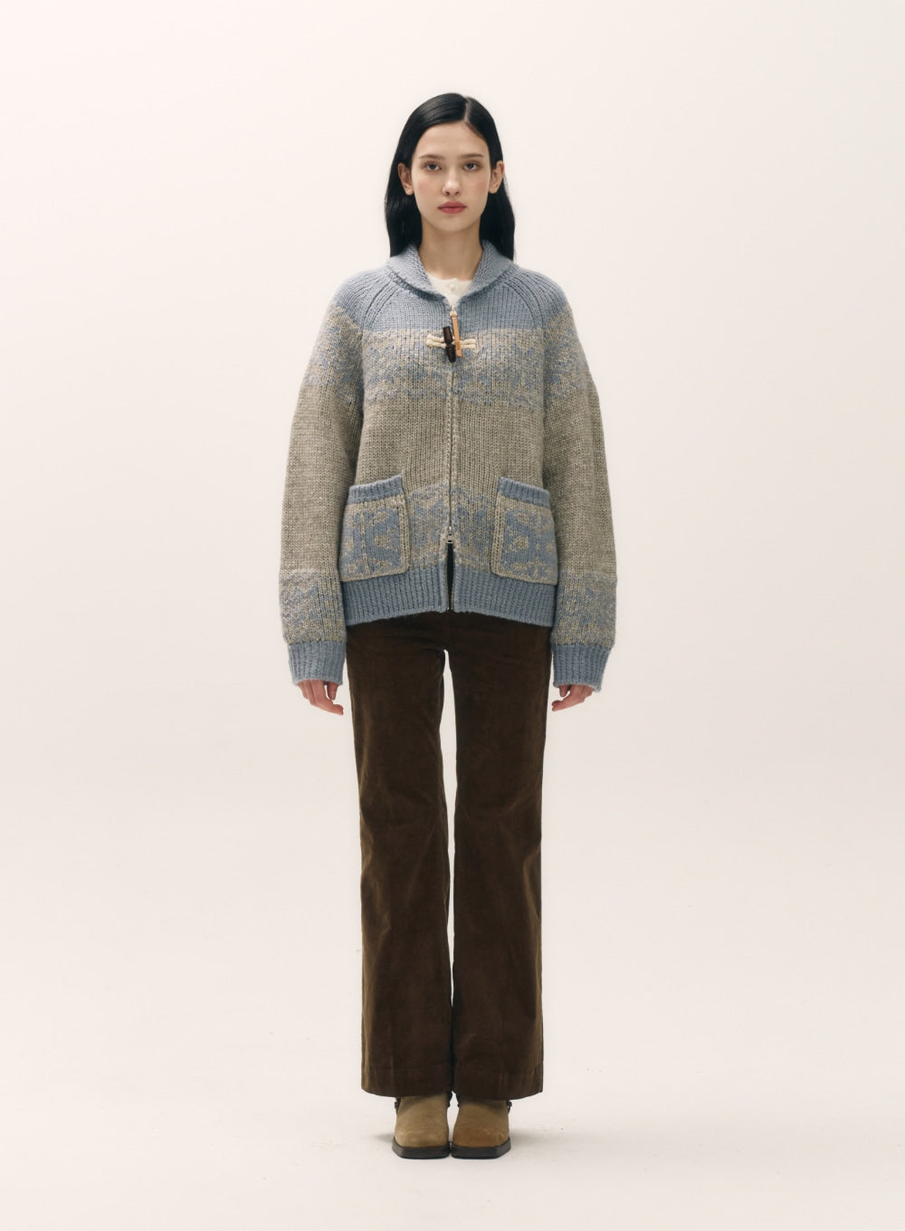 Satur - (W) Cowichan Knit Zip-up Cardigan (Sky Blue) product image 5 | TRAB K-Fashion Australia
