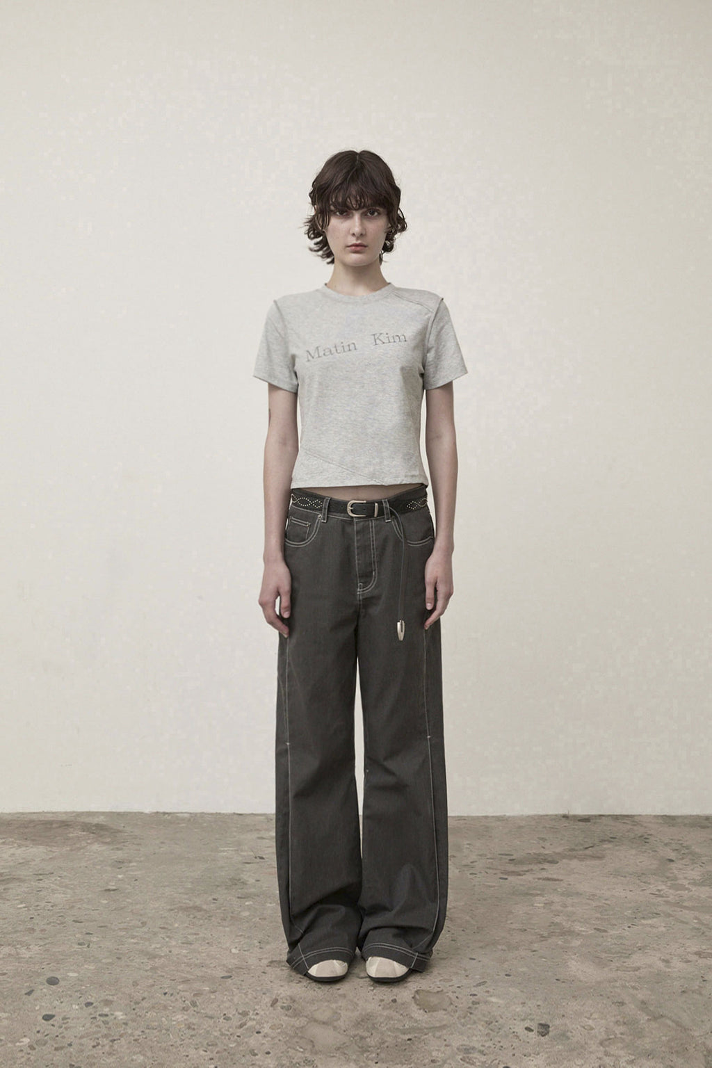 Matin Kim - Diagonal Logo Reversible Crop Top (Grey) product image 7 | TRAB K-Fashion Australia