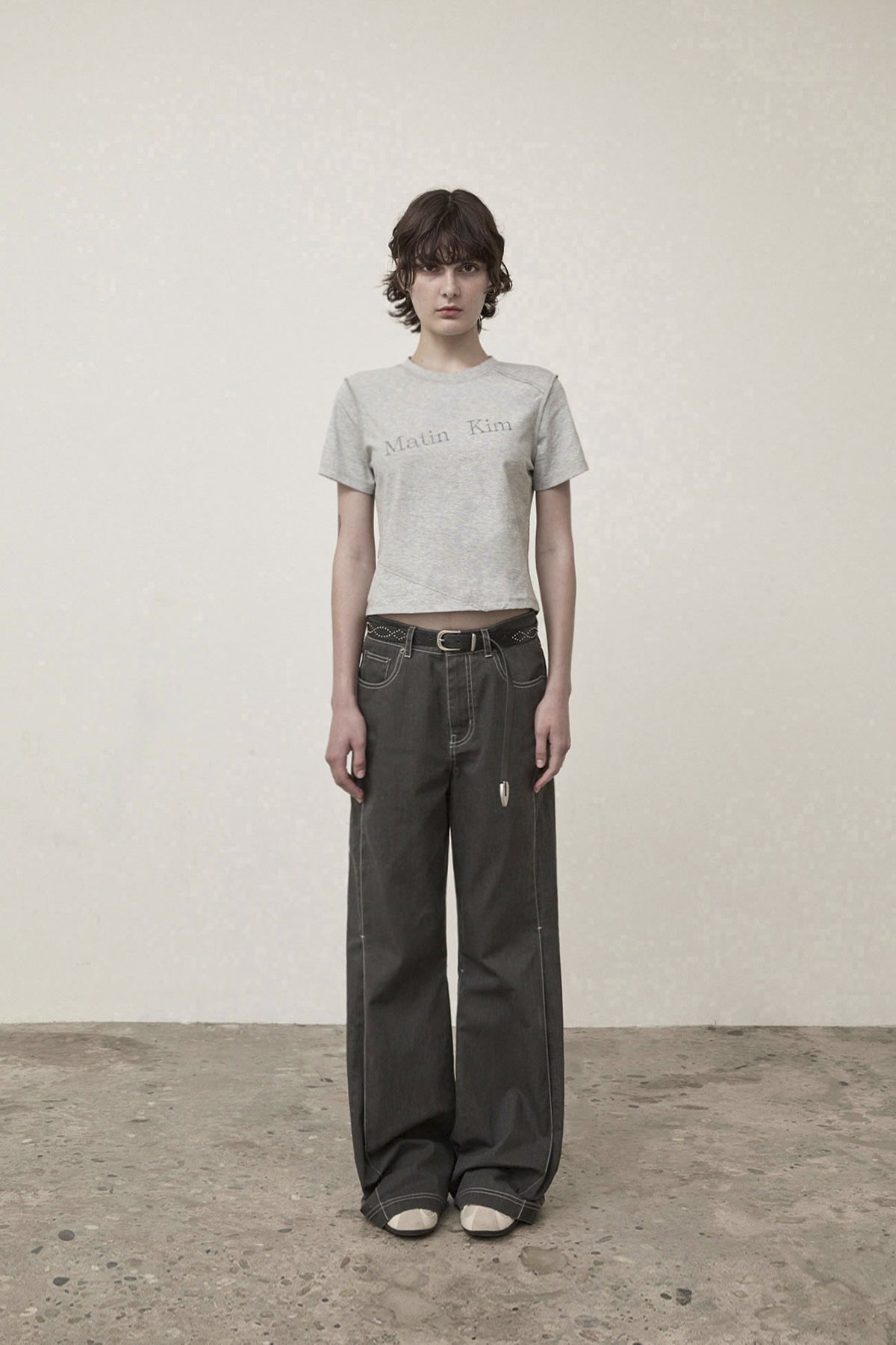 Matin Kim - Diagonal Logo Reversible Crop Top (Grey) product image 7 | TRAB K-Fashion Australia