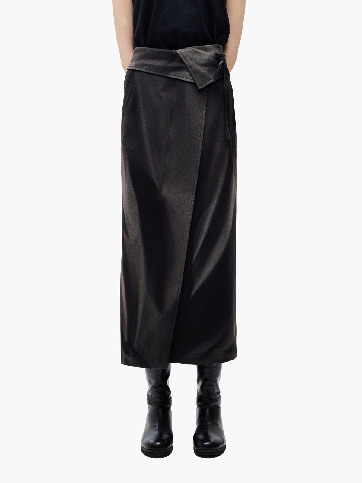 Jiyong Kim - Sun-Bleached Folded Wrap Skirt (Black) product image 2 | TRAB K-Fashion Australia