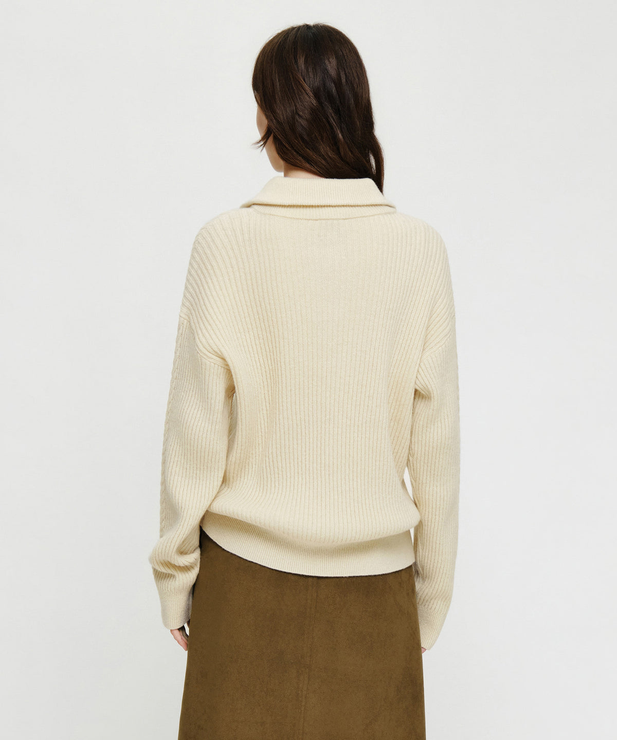 Marithe & Francois Girbaud - Cable Point Half Zip-up Knit (Ivory) product image 3 | TRAB K-Fashion Australia