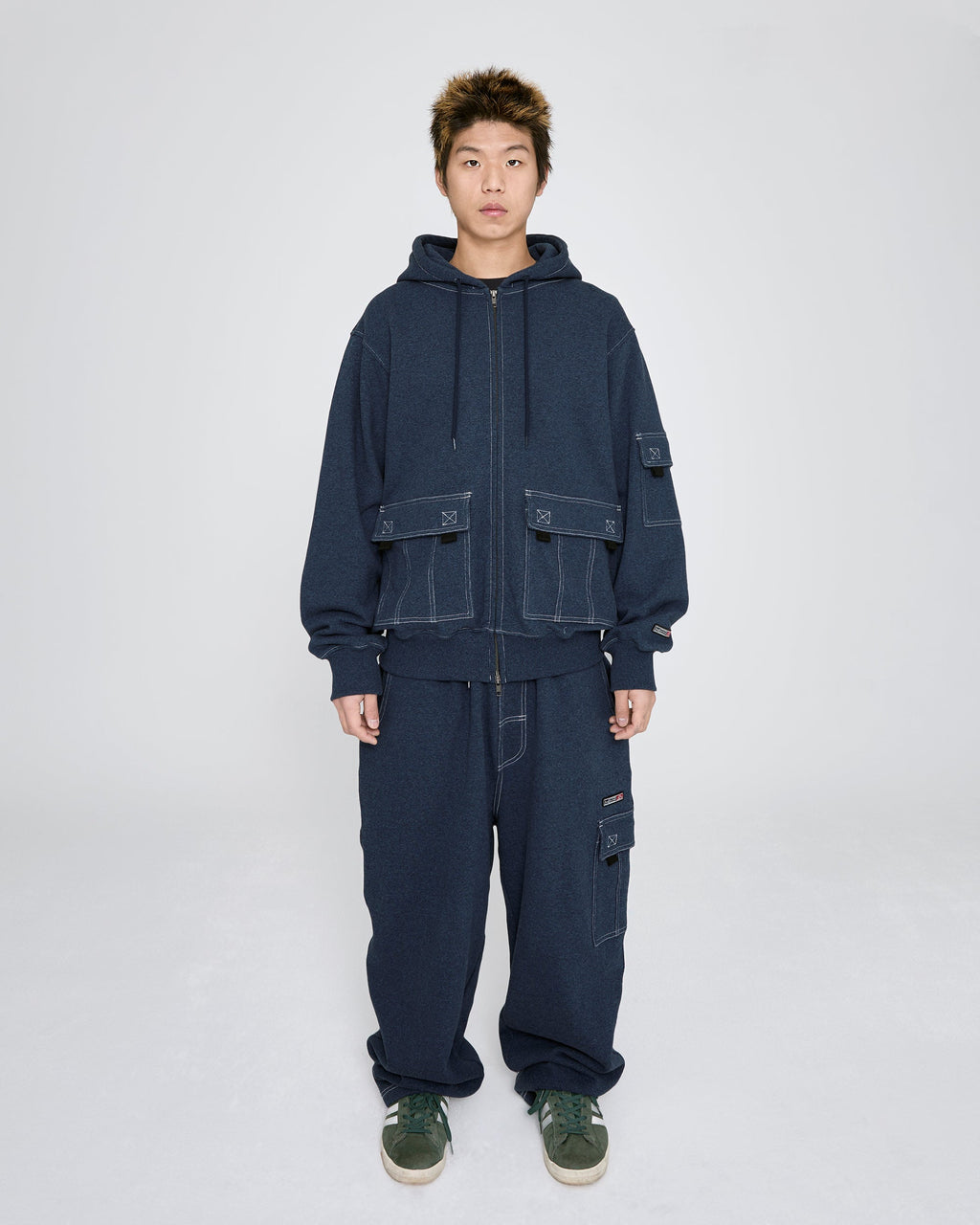 yeseyesee - Y.E.S Stitch Pocket Zip Up Hoodie (Navy) product image 7 | TRAB K-Fashion Australia