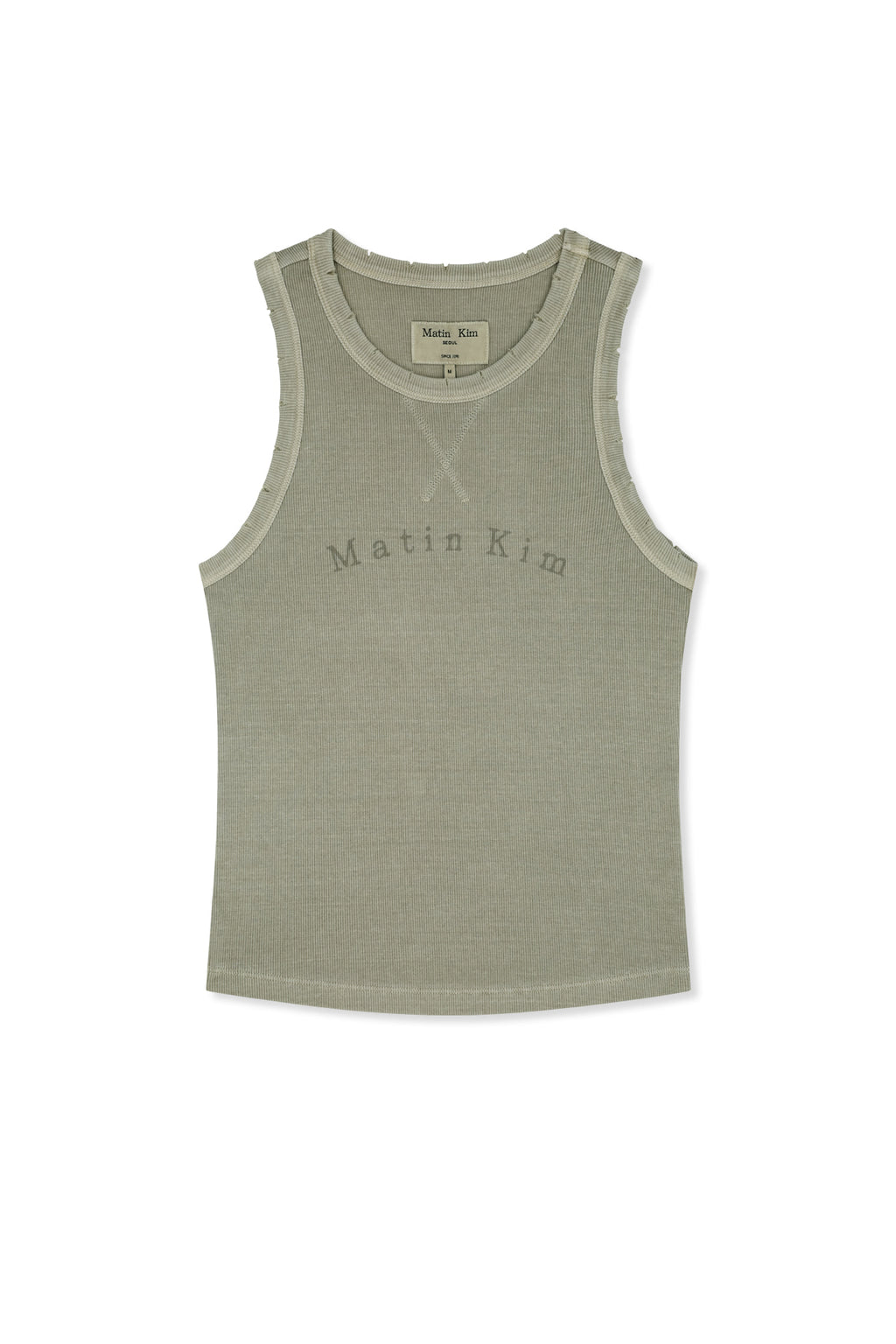 Matin Kim - Distressed Sleeveless Logo Top (Beige) product image 1 | TRAB K-Fashion Australia