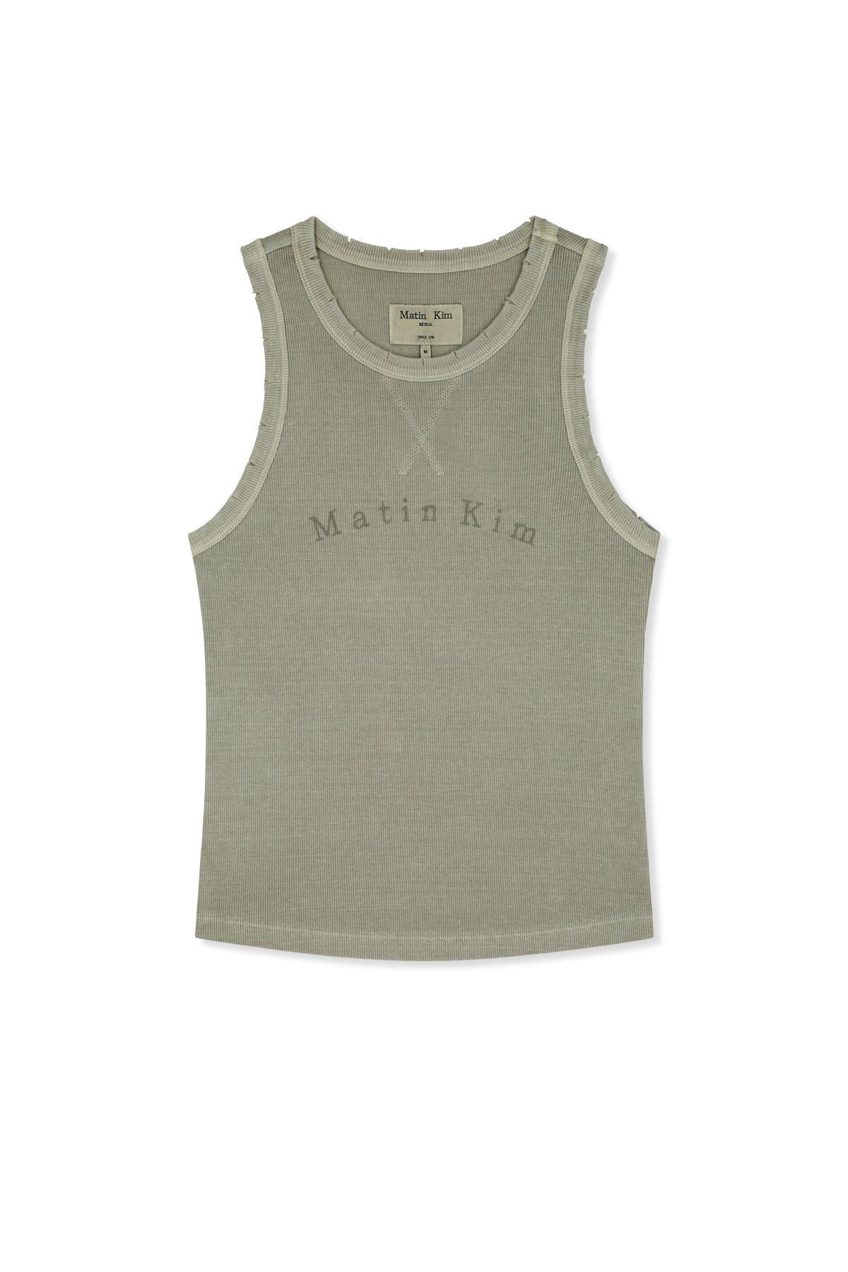 Matin Kim - Distressed Sleeveless Logo Top (Beige) product image 1 | TRAB K-Fashion Australia