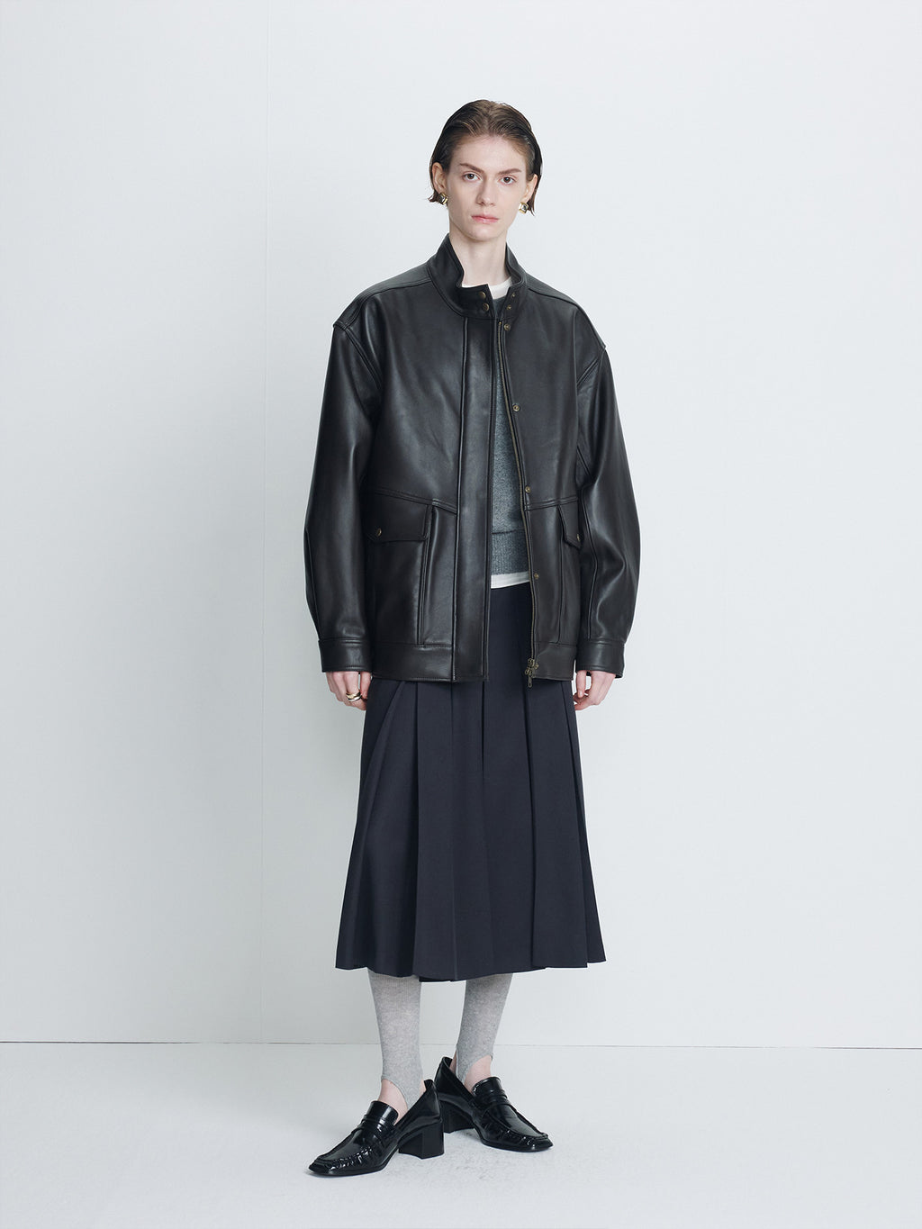 Tonywack - High-Neck Leather Zip Jacket (Dark Brown) product image 2 | TRAB K-Fashion Australia