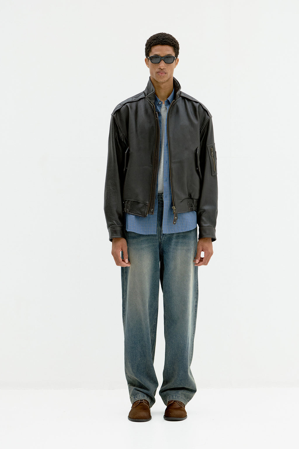 Coor - Vintage Shelter Neck Collar Leather Jumper (Black Brown) product image 2 | TRAB K-Fashion Australia