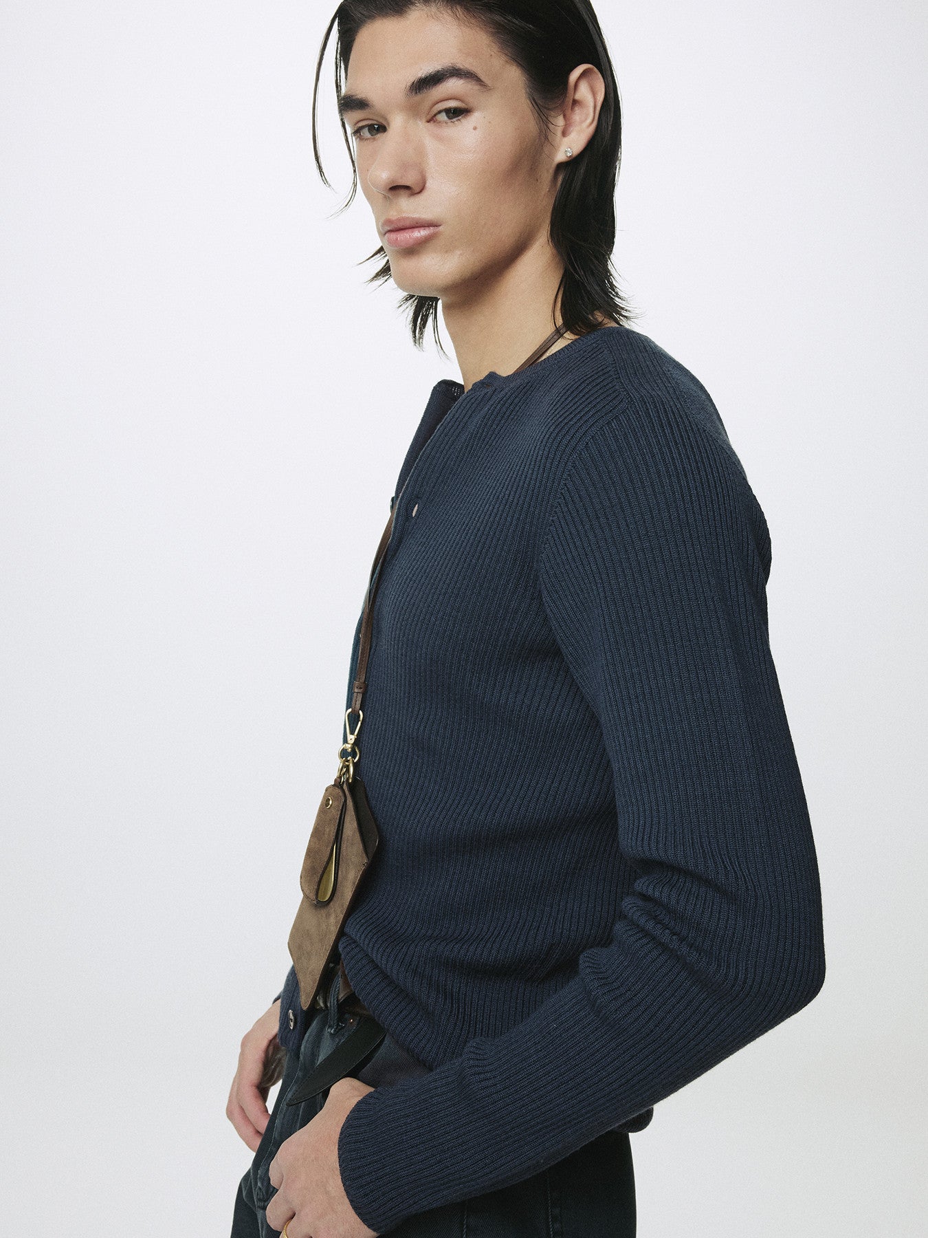 Tonywack - Super Fine Merino Wool Ribbed Cardigan (Slate Navy) product image 6 | TRAB K-Fashion Australia