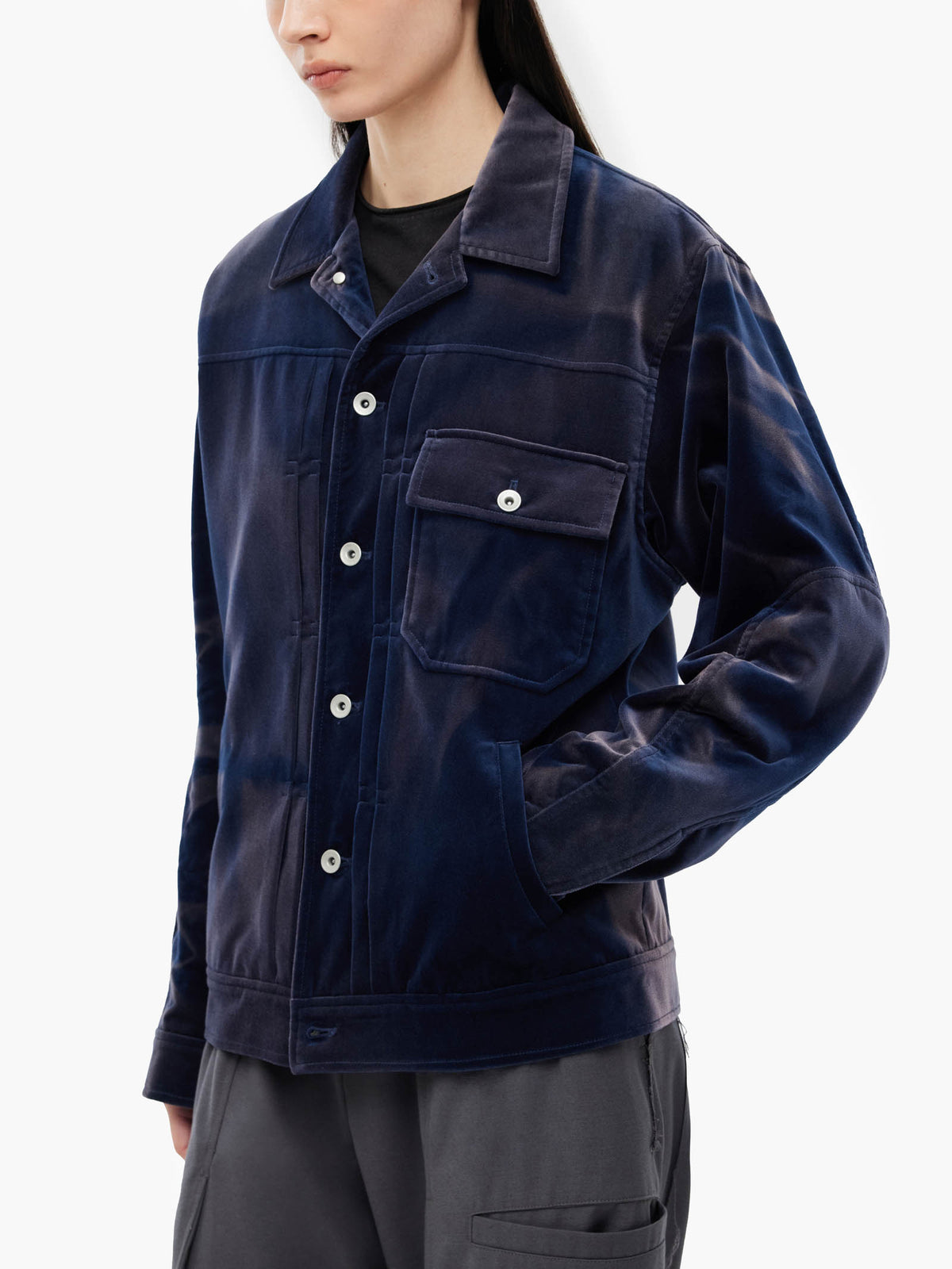 Jiyong Kim - Sun-Bleached Velvet Trucker Jacket (Blue) product image 5 | TRAB K-Fashion Australia