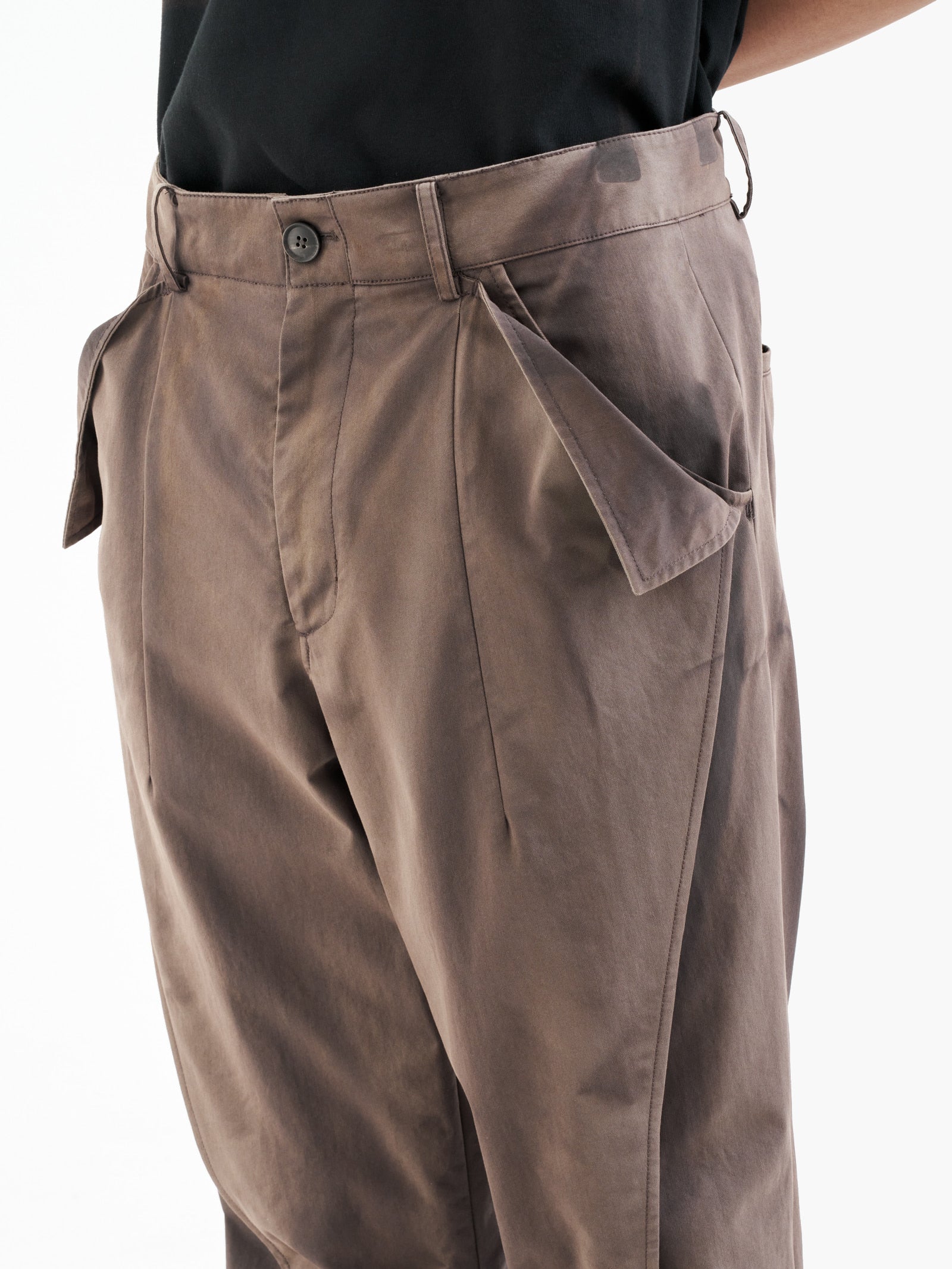 Jiyong Kim - Sun-Bleached Flap Detailed Trousers (Brown) product image 6 | TRAB K-Fashion Australia