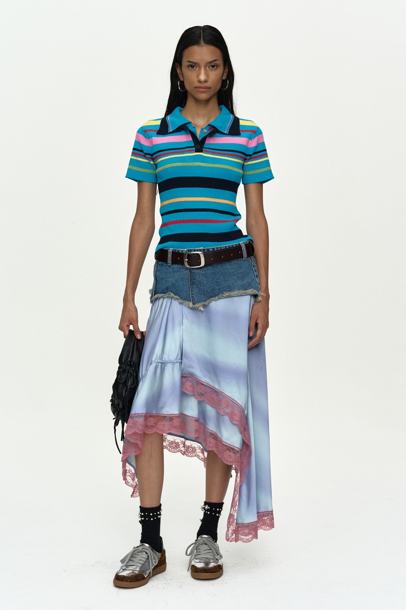 Andersson Bell - Denim Combination Lace Hem Skirt (Denim/Blue) product image 1 | TRAB K-Fashion Australia