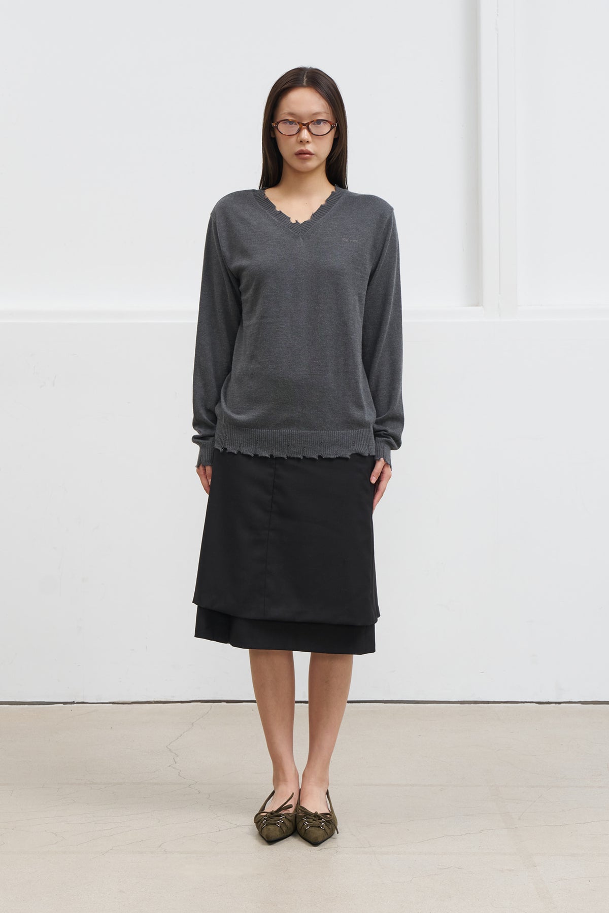 Deinet - Raw Edge Layered Midi Skirt (Black) product image 1 | TRAB K-Fashion Australia