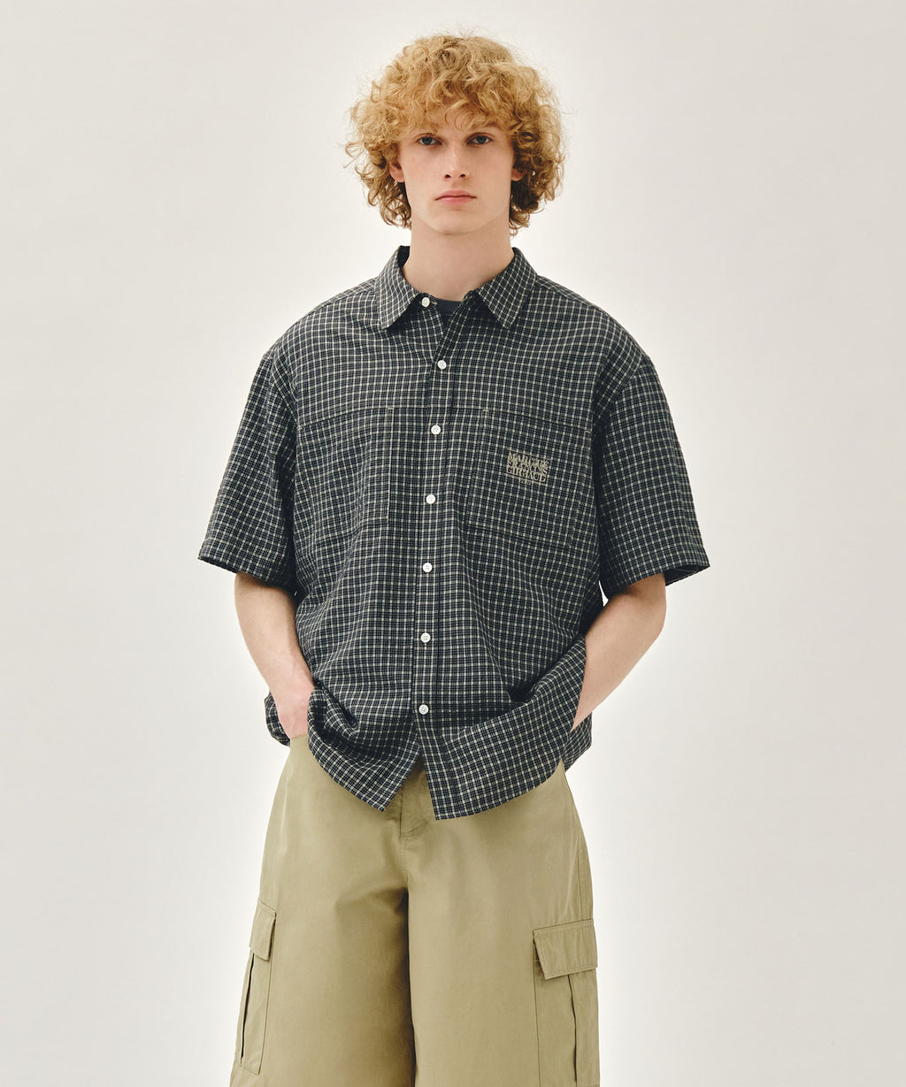 Marithe & Francois Girbaud - Check Half Sleeve Shirt (Dark Navy) product image 1 | TRAB K-Fashion Australia