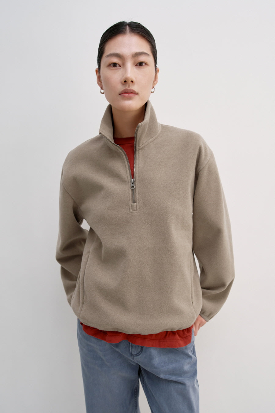 Insilence - Classic Fleece Quarter-Zip (Ash Beige) product image 2 | TRAB K-Fashion Australia