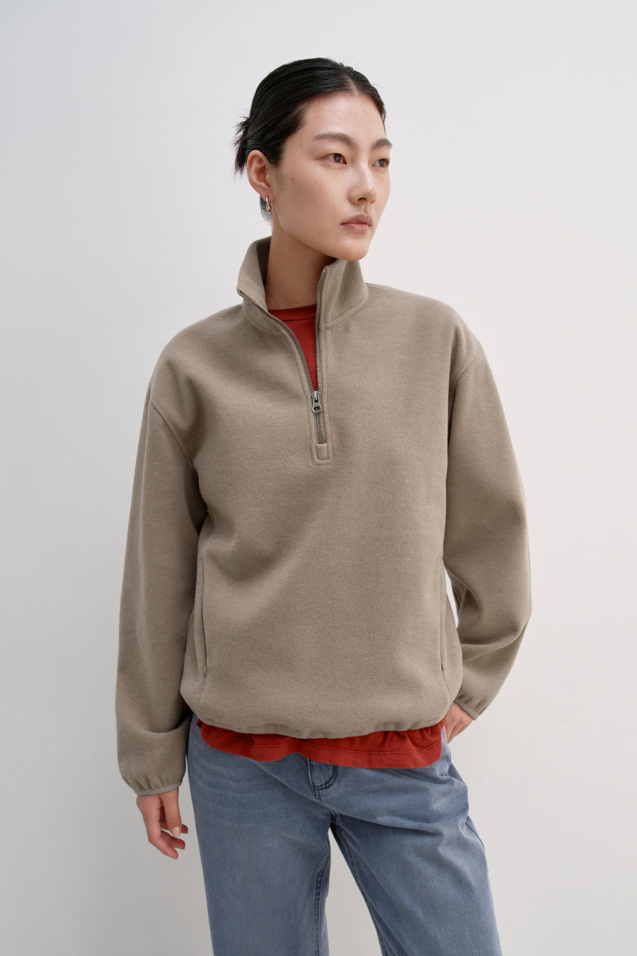 Insilence - Classic Fleece Quarter-Zip (Ash Beige) product image 4 | TRAB K-Fashion Australia