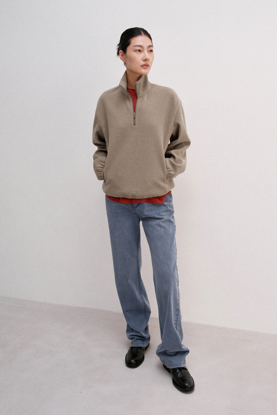 Insilence - Classic Fleece Quarter-Zip (Ash Beige) product image 1 | TRAB K-Fashion Australia
