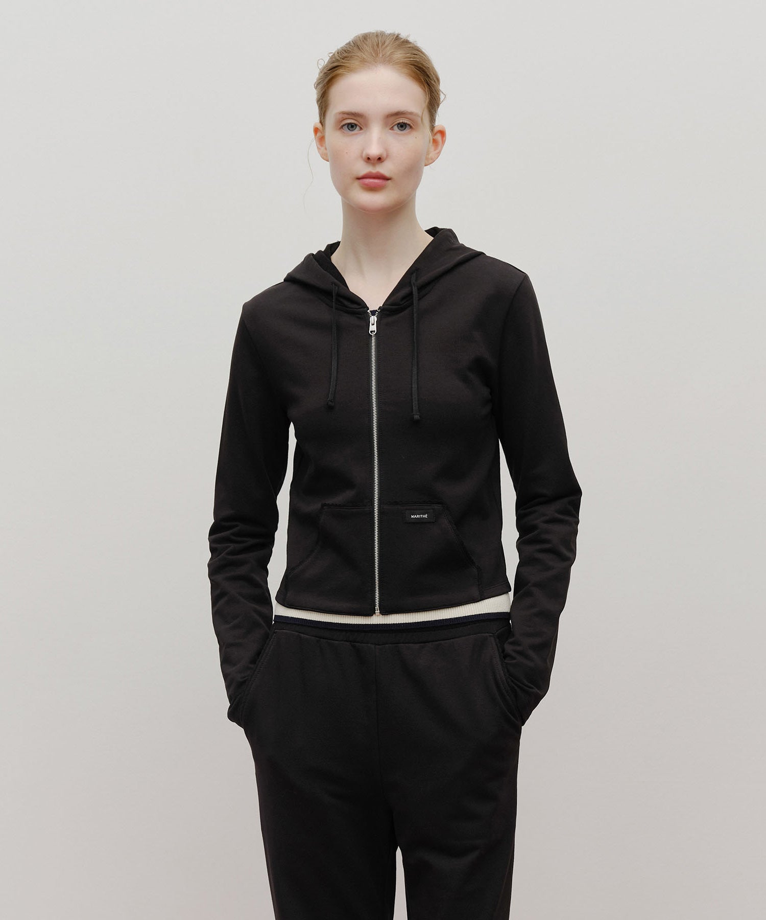 Marithe & Francois Girbaud - Slim Fit Crop Hoodie Zipup (Black) product image 1 | TRAB K-Fashion Australia