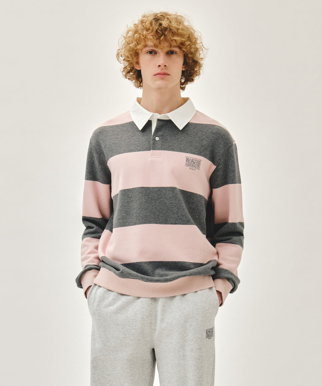 Marithe & Francois Girbaud - Small Classic Logo Rugby Stripe Sweatshirt (Light Pink) product image 1 | TRAB K-Fashion Australia