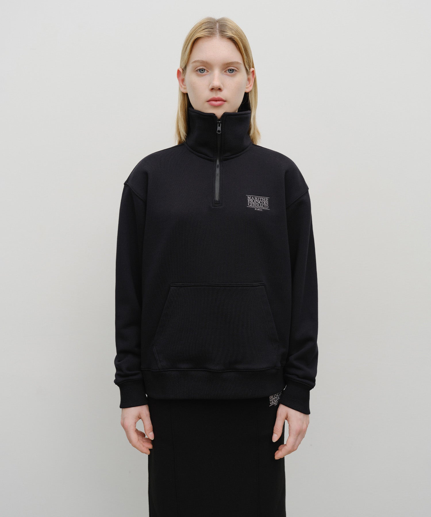 Marithe & Francois Girbaud - Classic Logo Half Zipup Sweatshirt (Black) product image 1 | TRAB K-Fashion Australia