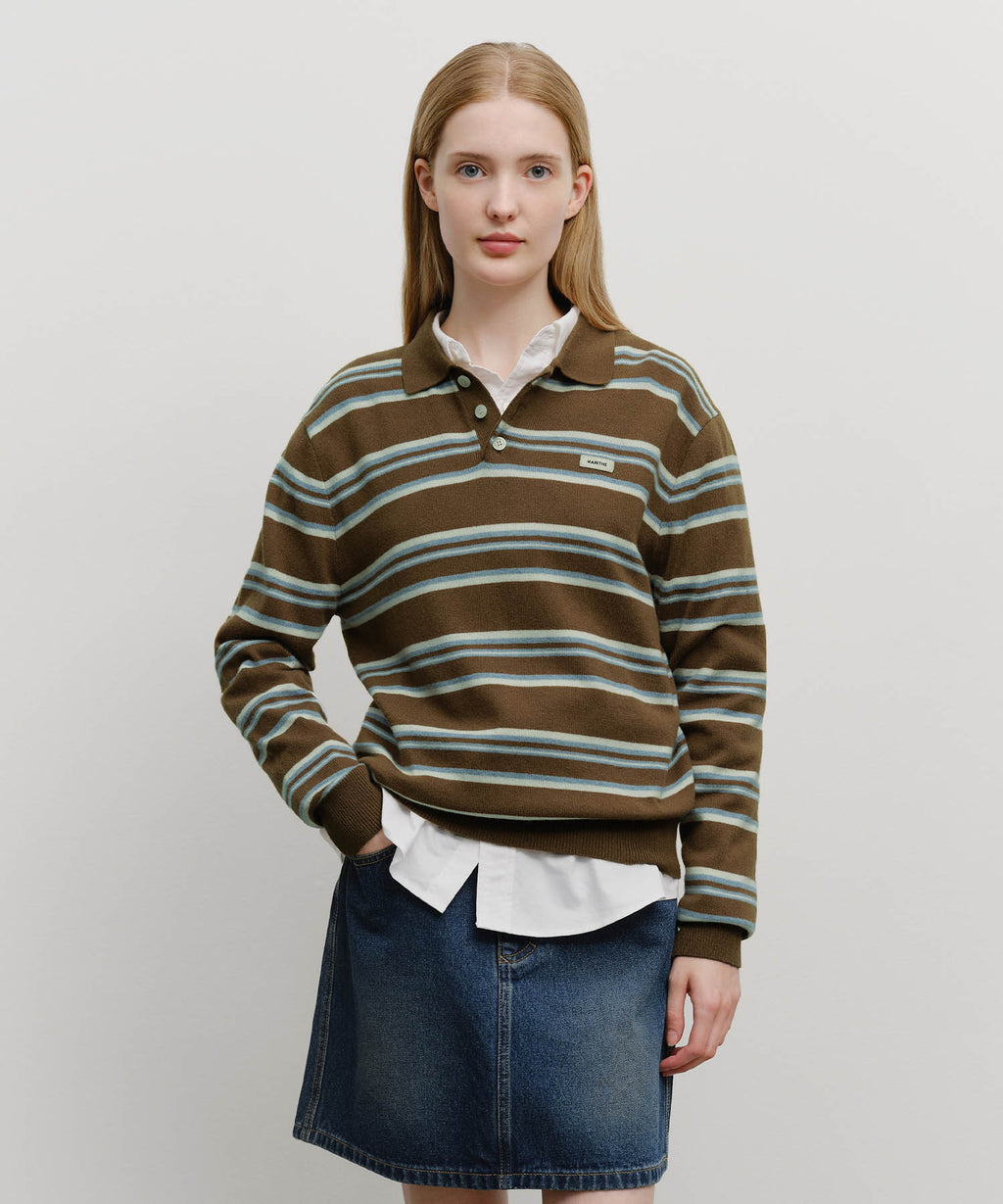 Marithe & Francois Girbaud - Regular Logo Stripe Polo Knit (Camel) product image 1 | TRAB K-Fashion Australia
