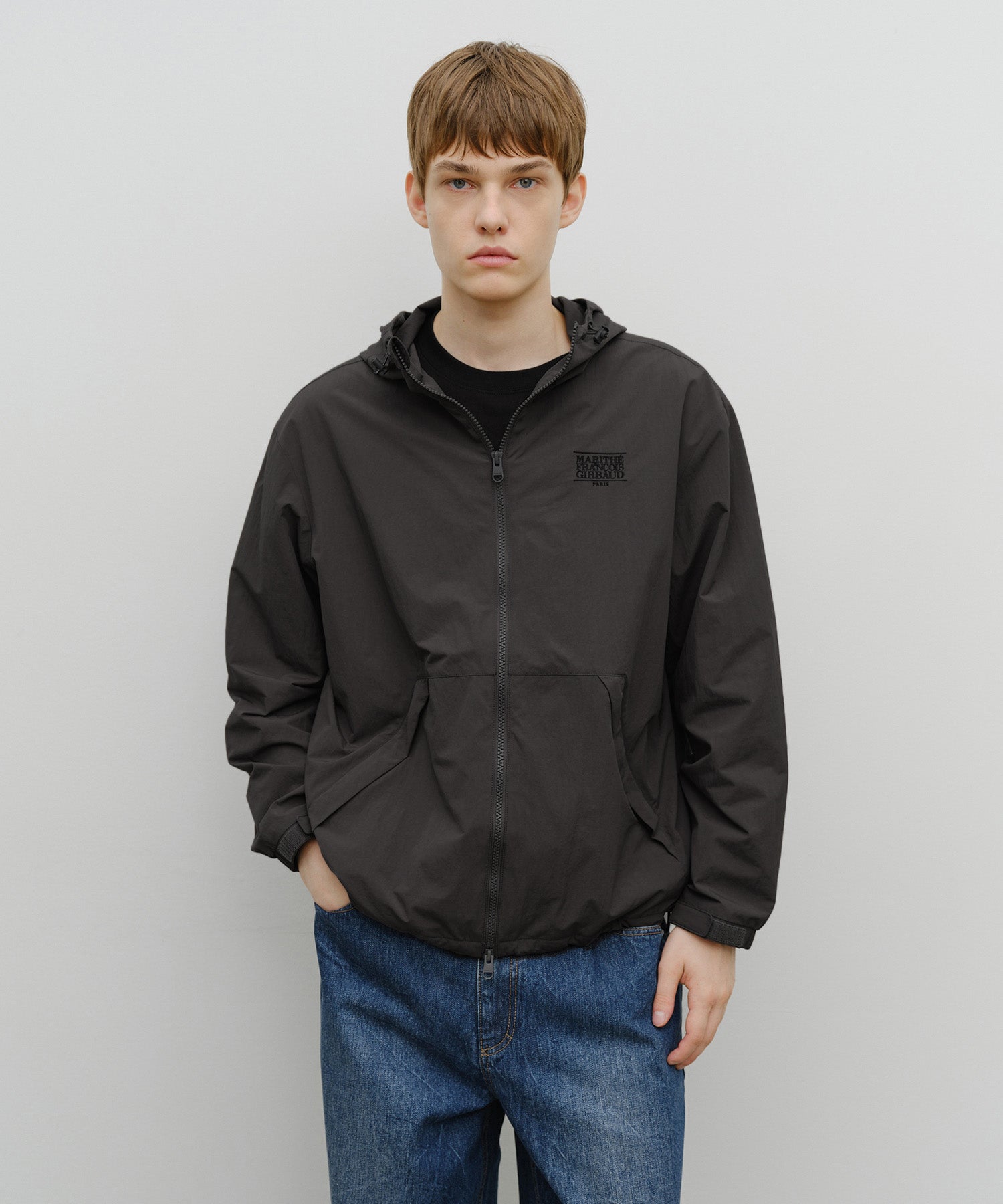 Marithe & Francois Girbaud - Classic Logo Over Fit Hooded Windbreaker (Charcoal) product image 1 | TRAB K-Fashion Australia