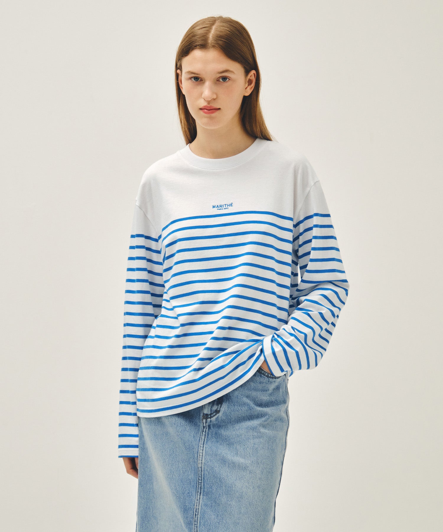 Marithe & Francois Girbaud - Block Stripe Long Sleeve Tee (Blue) product image 1 | TRAB K-Fashion Australia