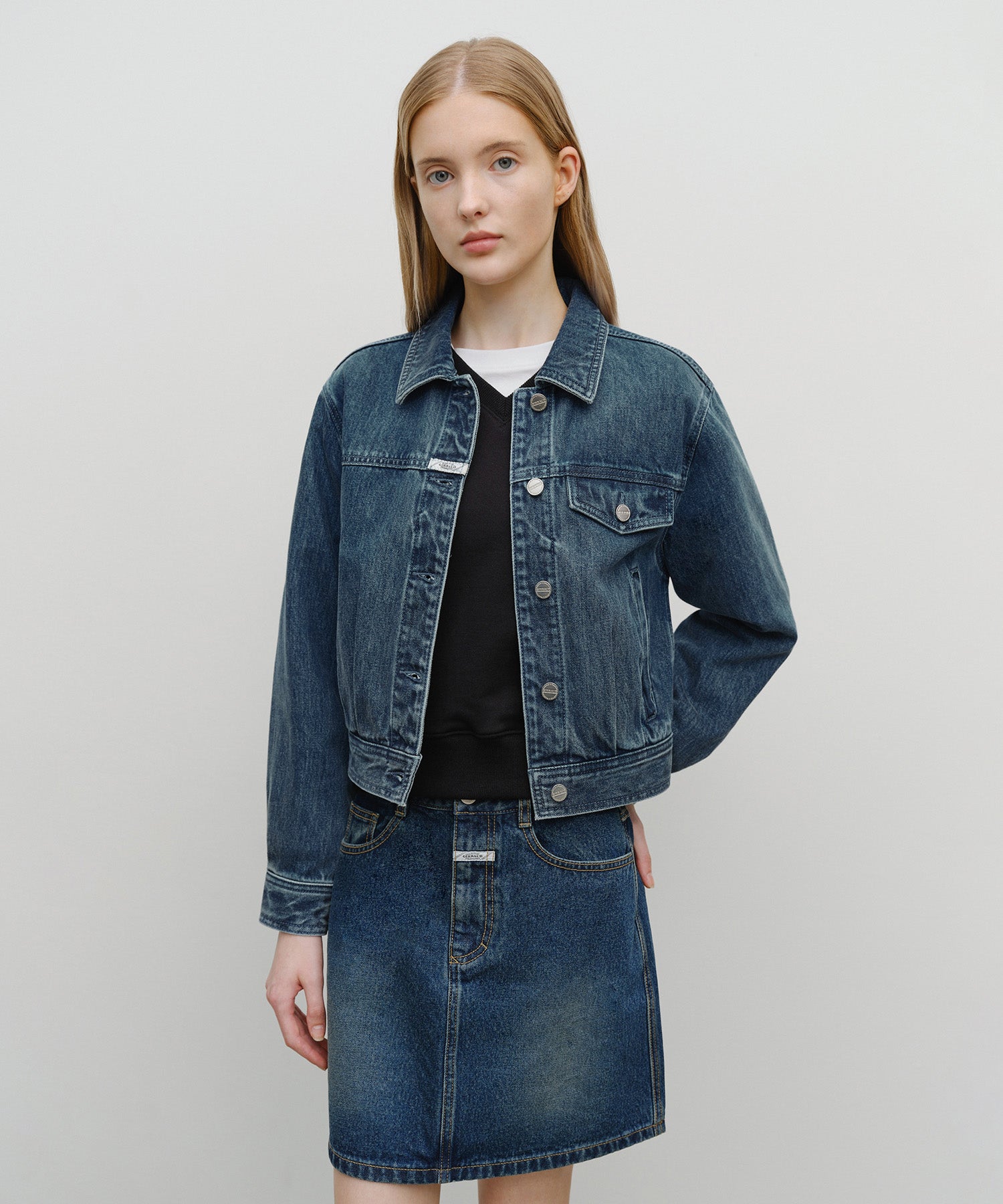 Marithe & Francois Girbaud - Denim Tuck Detail Jacket (Light Blue) product image 1 | TRAB K-Fashion Australia