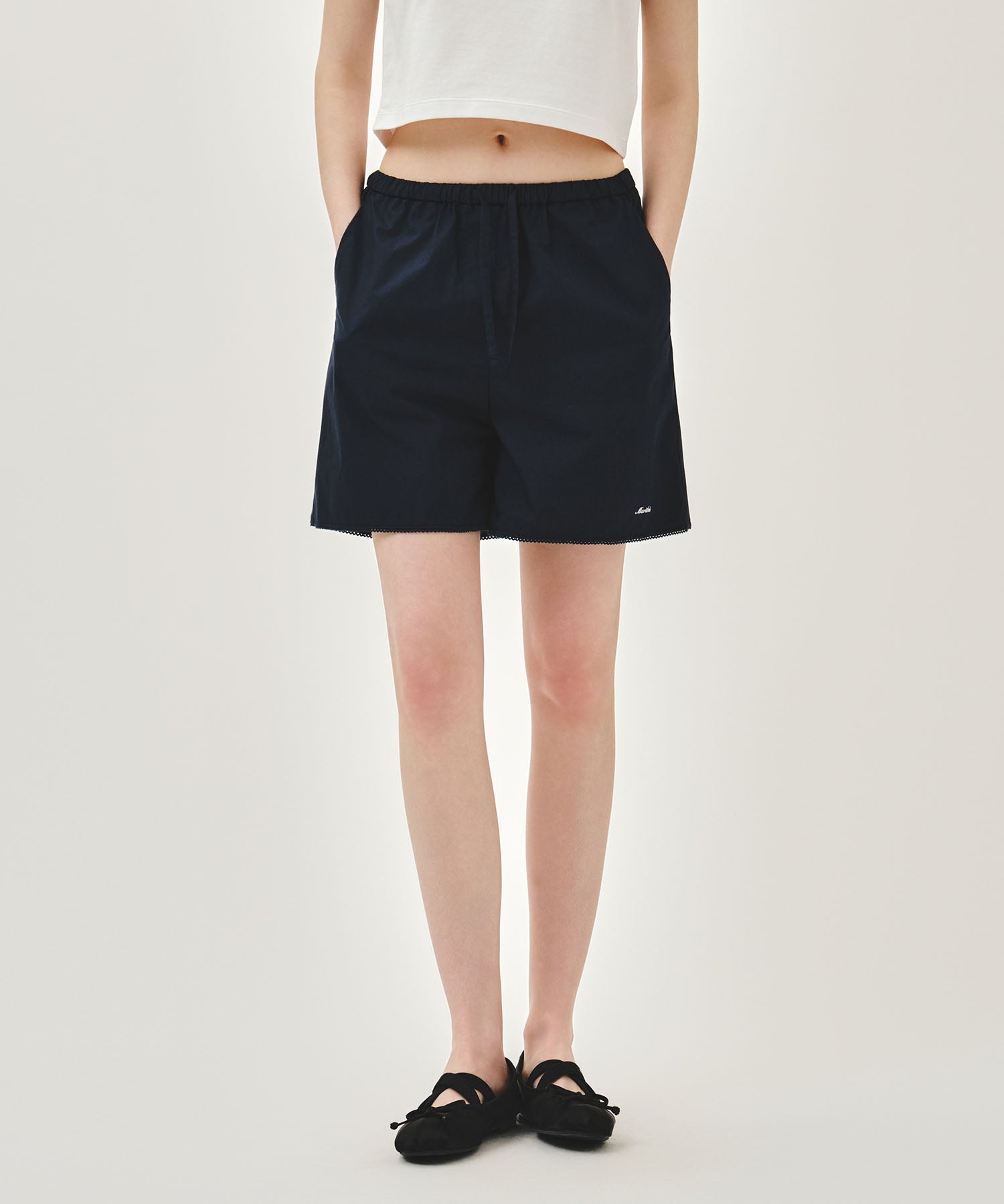 Marithe & Francois Girbaud - Lace Hem Shorts (Dark Navy) product image 1 | TRAB K-Fashion Australia